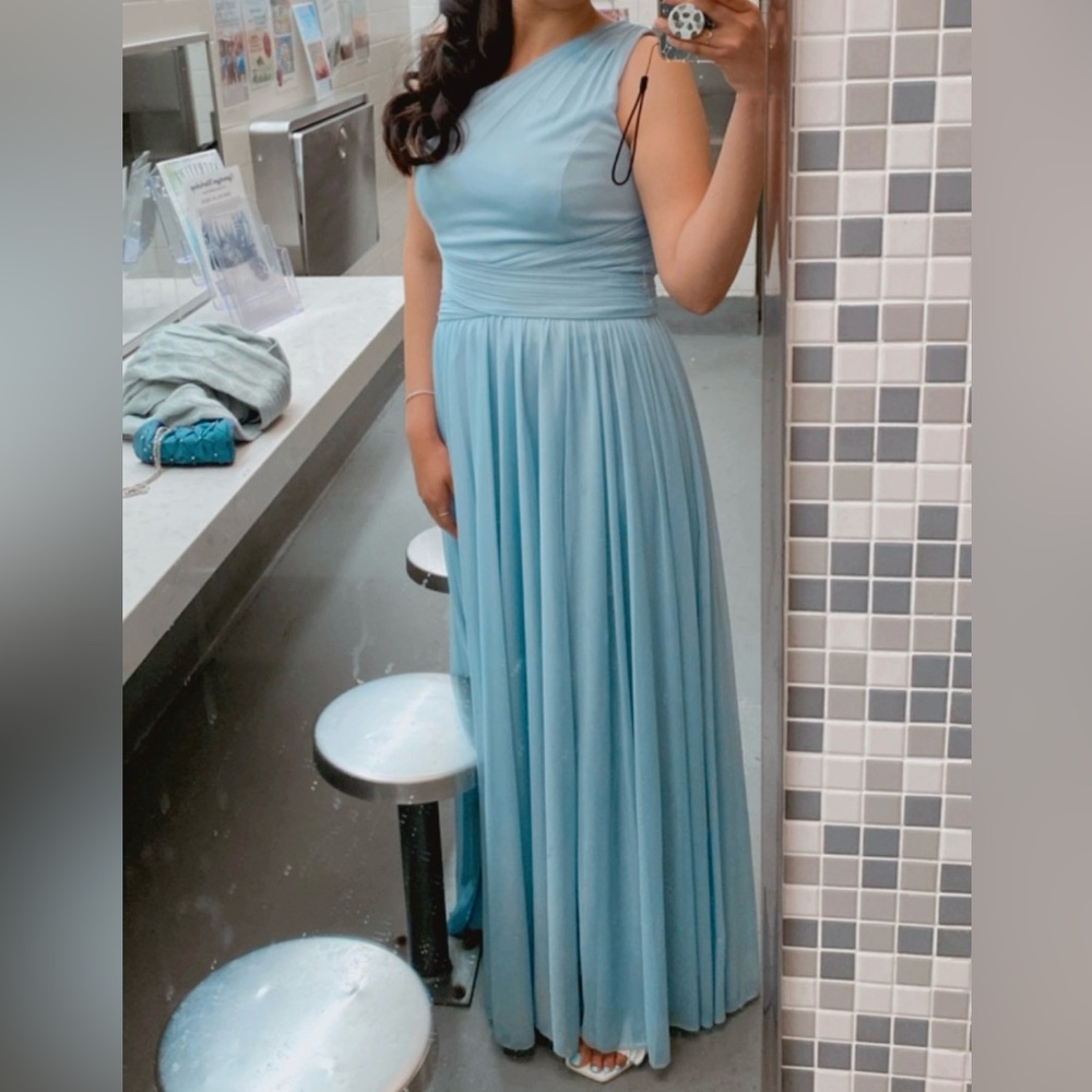 Dusty Blue One shoulder Long Dress